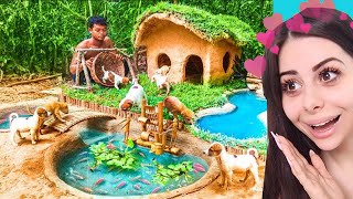 KIDS Build SECRET Primitive HOUSE for DOGS !