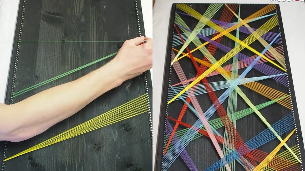 Diy String Art - String Artist Create Abstruct Thread Art On Wood Canvas ||  Wooglobe - Youtube