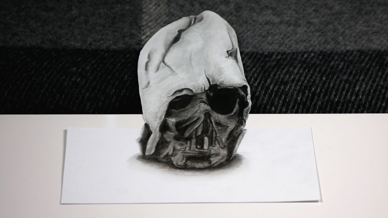 Star Wars Darth Vaders destroyed helmet - 3D Speed Drawing - YouTube image.