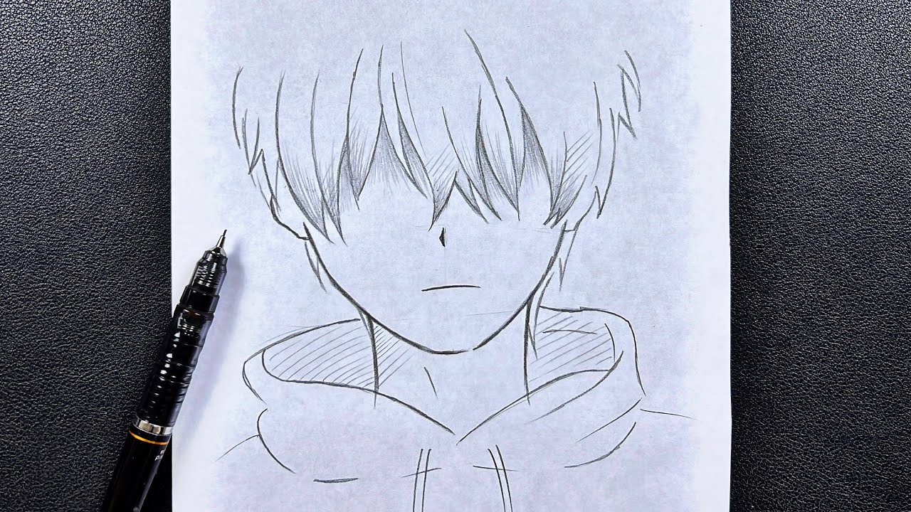 Easy anime sketch  how to draw a boy wearing a hoodie stepbystep   YouTube