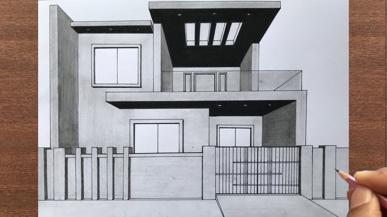 How to Draw a House in 1 Point Perspective - YouTube