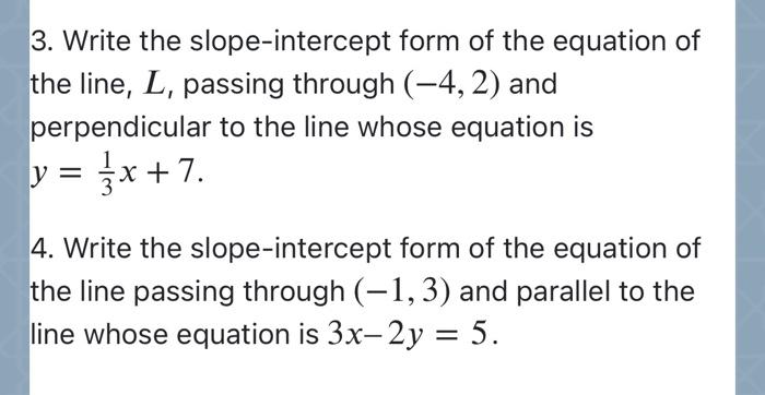 Slope Intercept Form Of The Equation