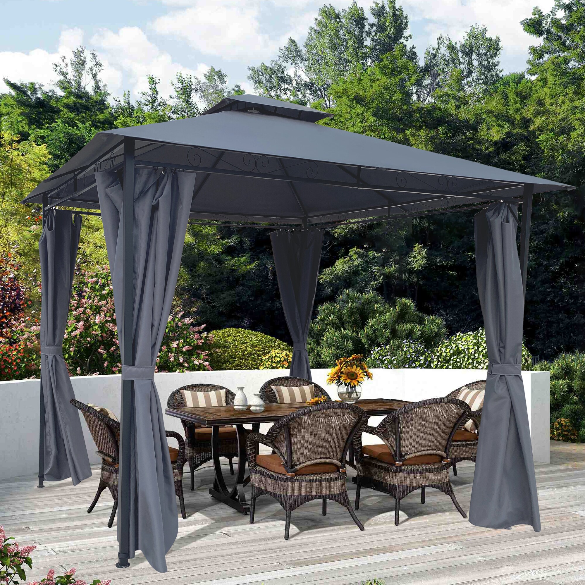 Bayfeve 10 Ft X Outdoor Patio Gazebo Gray Metal Square Screened Semi Permanent Polyester Bfbu 41638