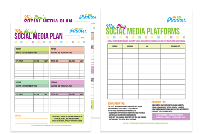 free printable social media planners from a well crafted party