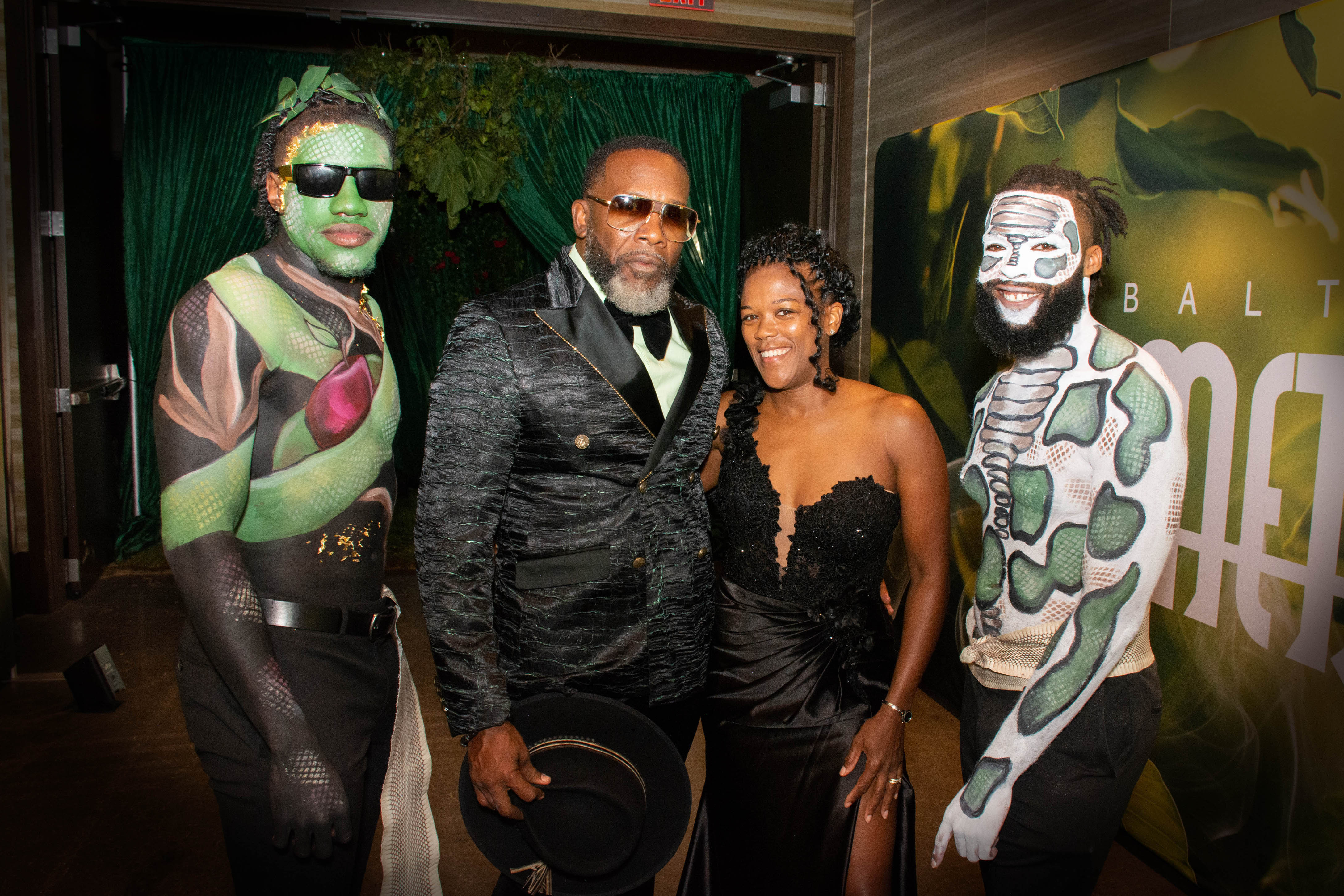 From left - Lamar Logan, model/barber, Derrick Chase, Baltimore MET Gala co-executive producer, Sheree Carter Chase, Baltimore-based RN, Ian Isaiah, Baltimore-based model/actor, at the Baltimore MET Gala 2024 (Sloane Brown)