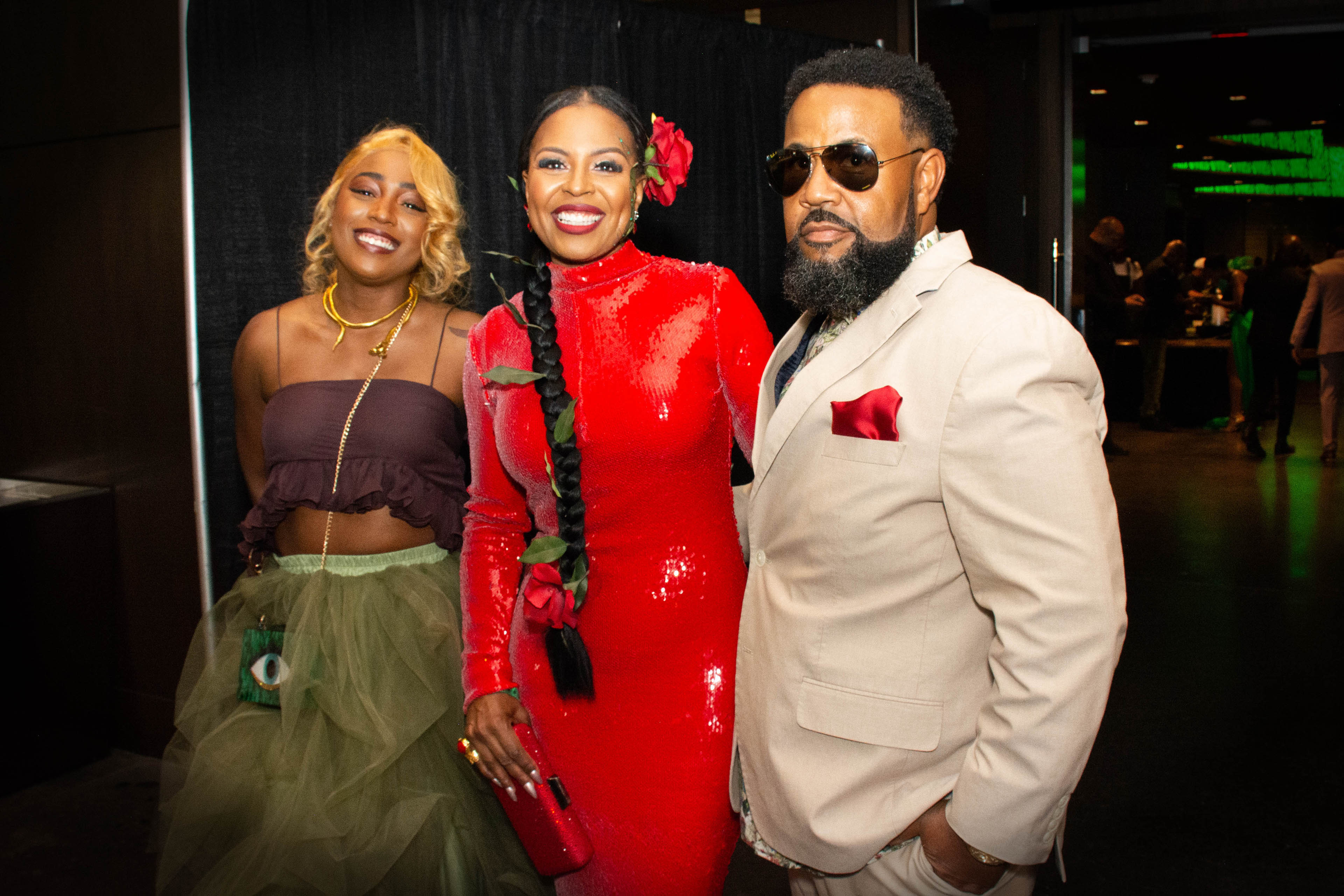 From left - Kayela McNeal, Downtown Partnership of Baltimore administrative assistant, Shelonda Stokes, Downtown Partnership of Baltimore president/CEO/MET Gala awardee, and Phillip Stokes, GreiBO Solutions president, at the Baltimore MET Gala (Sloane Brown)