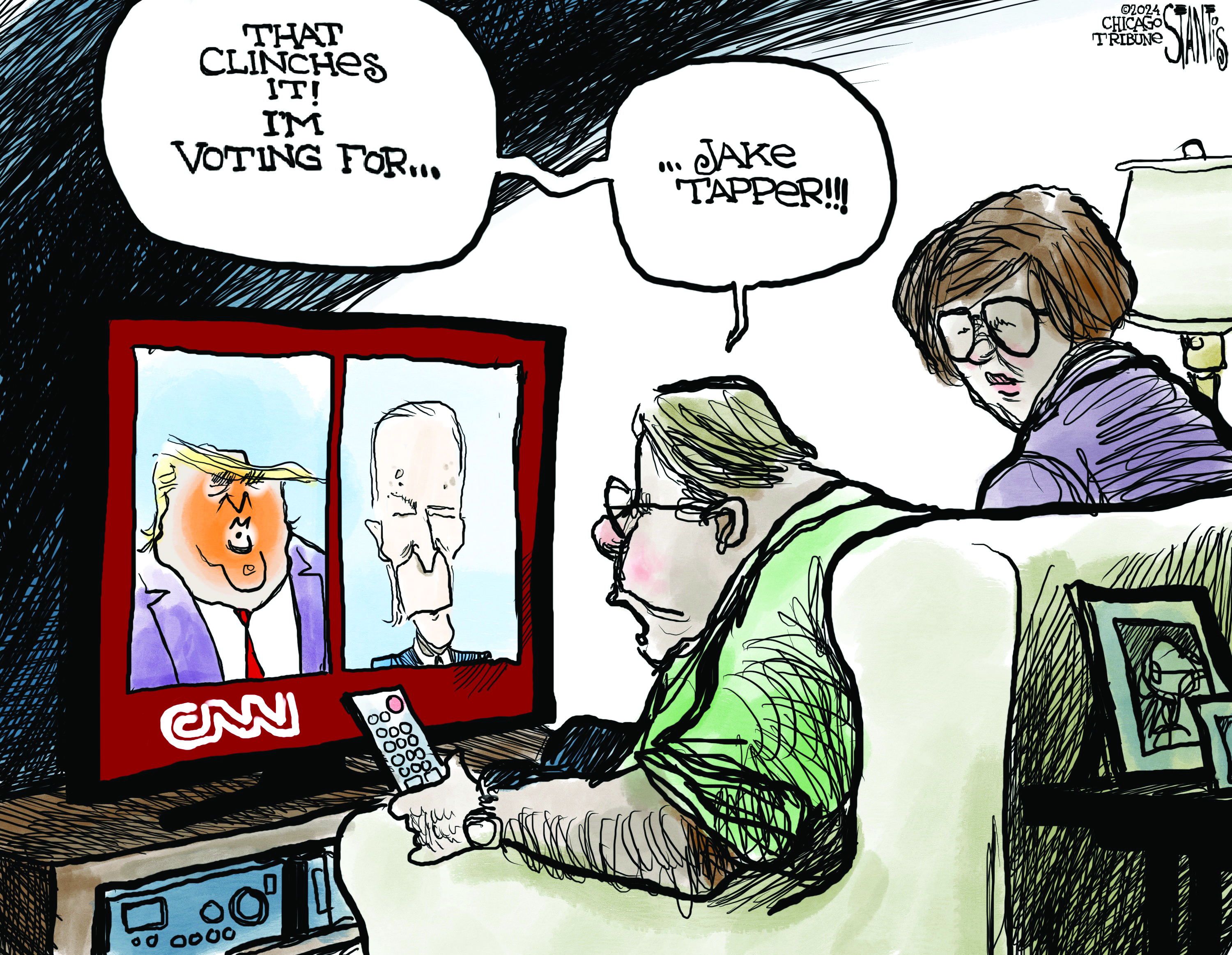 Editorial cartoonist Scott Stantis on the first presidential debate of the 2024 election between Donald Trump and Joe Biden.