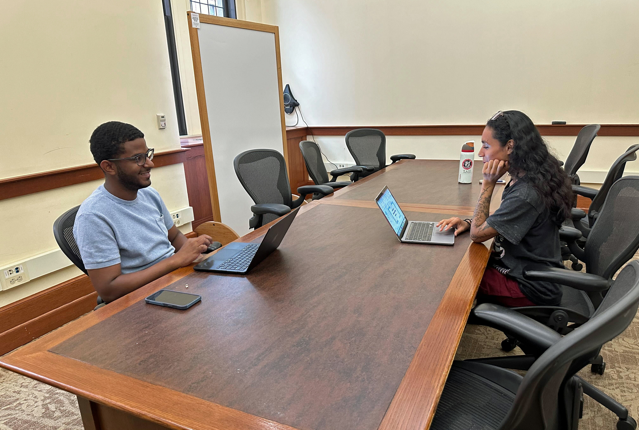 Interns Yanira Rivera, 19 and Yordani Rodriguez, 18, were placed at Columbia Teachers College, where they research school funding, write a newsletter and pitch a podcast.