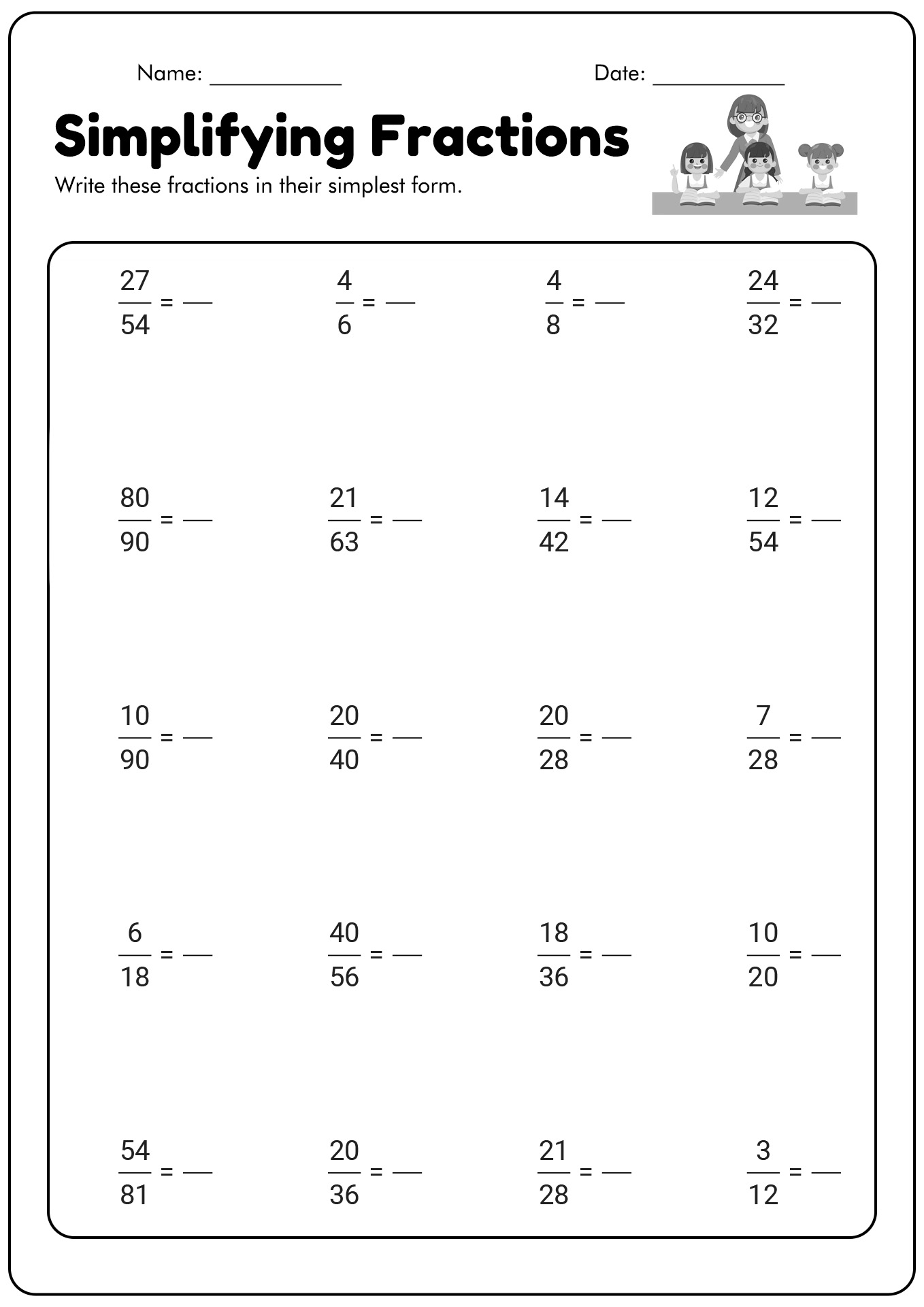 16 best images of simplifying fractions worksheets grade 6 6th grade