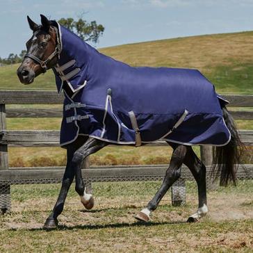 ComFiTec Essential 220g Medium Weight Combo Neck Turnout Rug Navy/Silver/Red