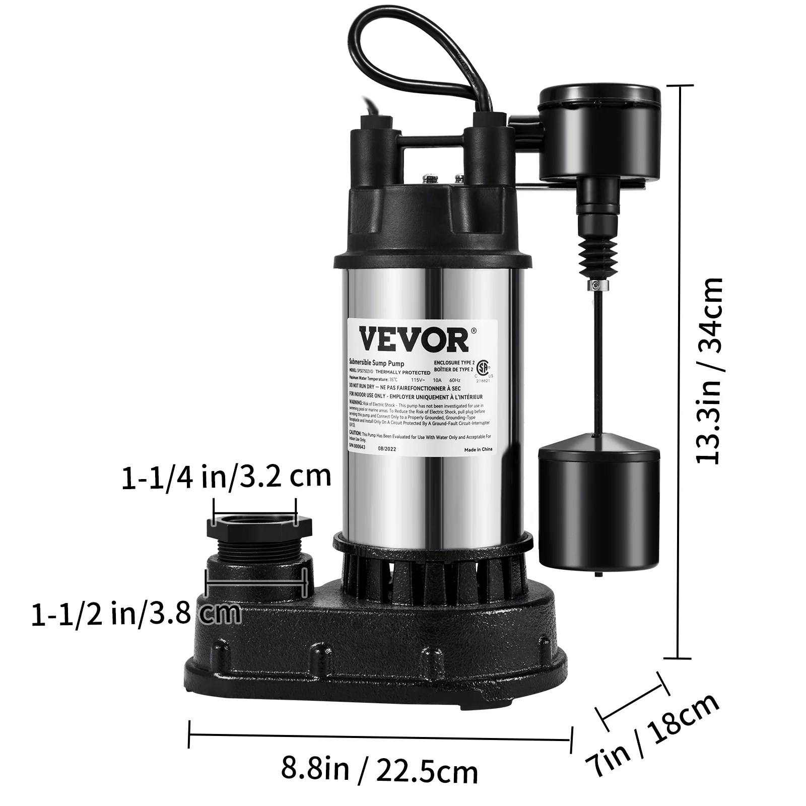 Vevor Sump Pump 1 5 Hp 6000 Gph