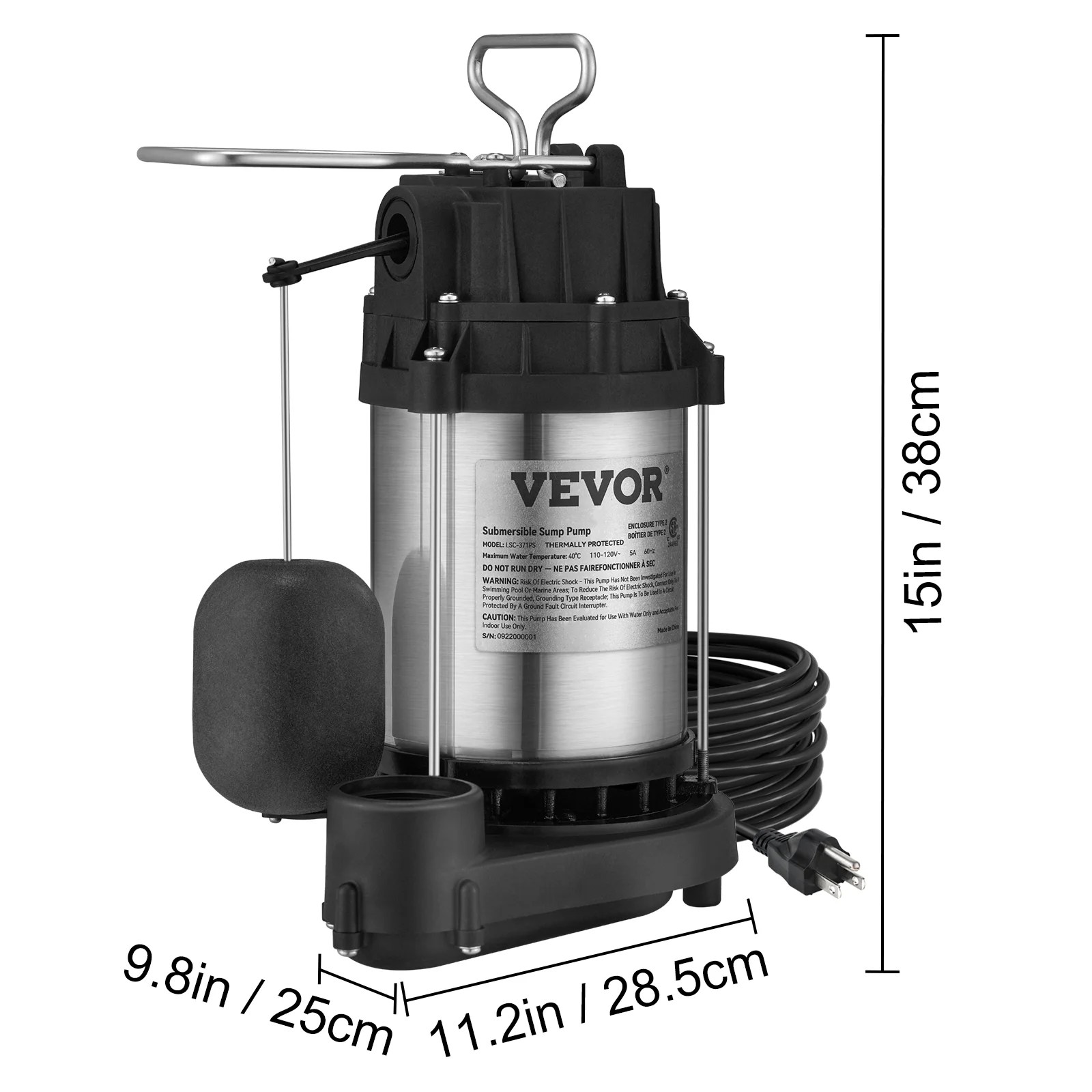 Vevor Submersible Sump Pump Water