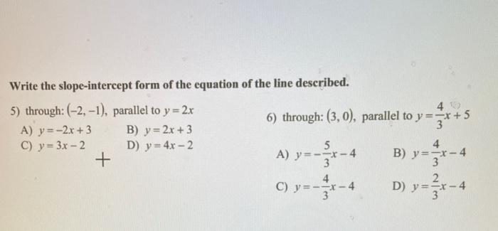 Slope Intercept Form Of The Equation