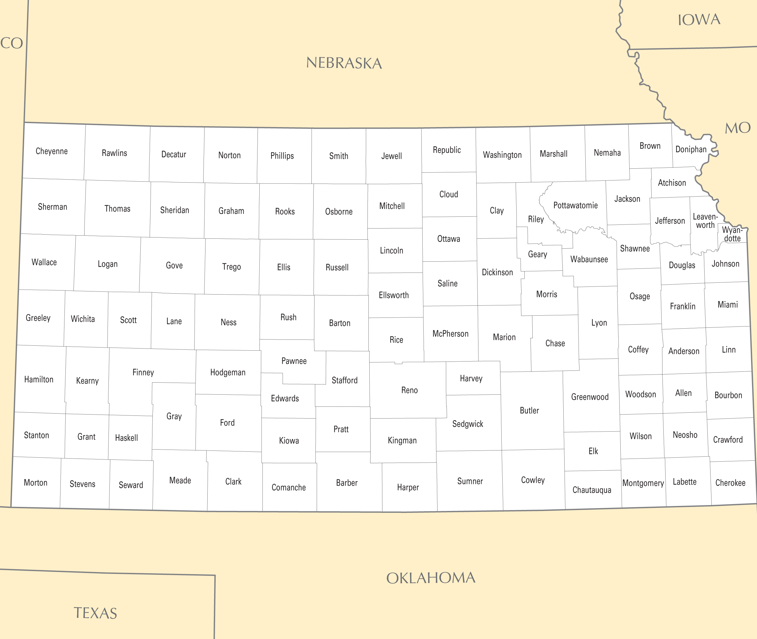 Kansas County Map : Kansas Political Map