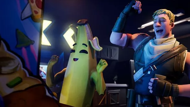 Fortnite art showing a sentient banana and a soldier playing an arcade machine