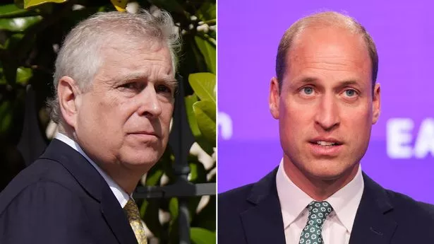 Split screen showing Prince Andrew and Prince William