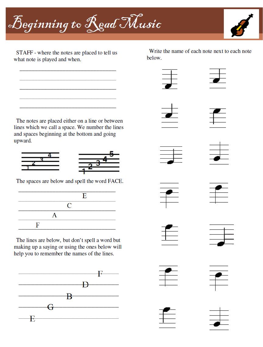 Musical Strings My Music Reading Sheets for Violin