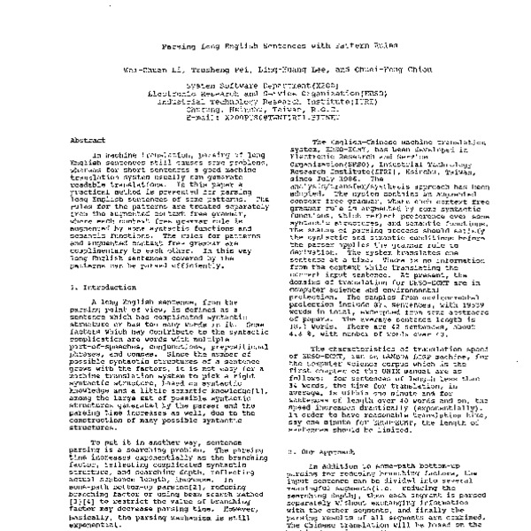 Parsing Long English Sentences with Pattern Rules - ACL Anthology