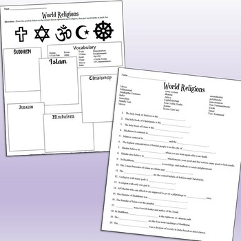 World Religions Vocabulary Worksheet by Students of History | TpT