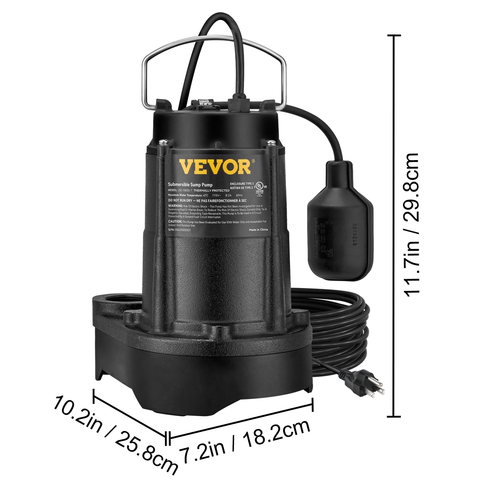 Vevor Submersible Sump Pump Water