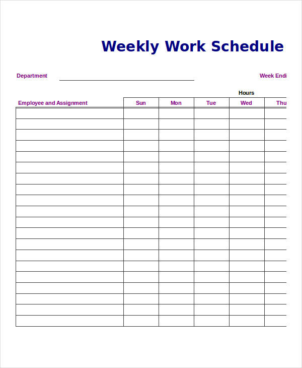 Weekly Schedule Template Excel With Hours - Printable Word Searches