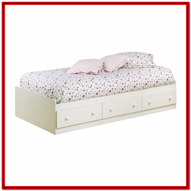 White Twin Platform Bed With Storage Drawers