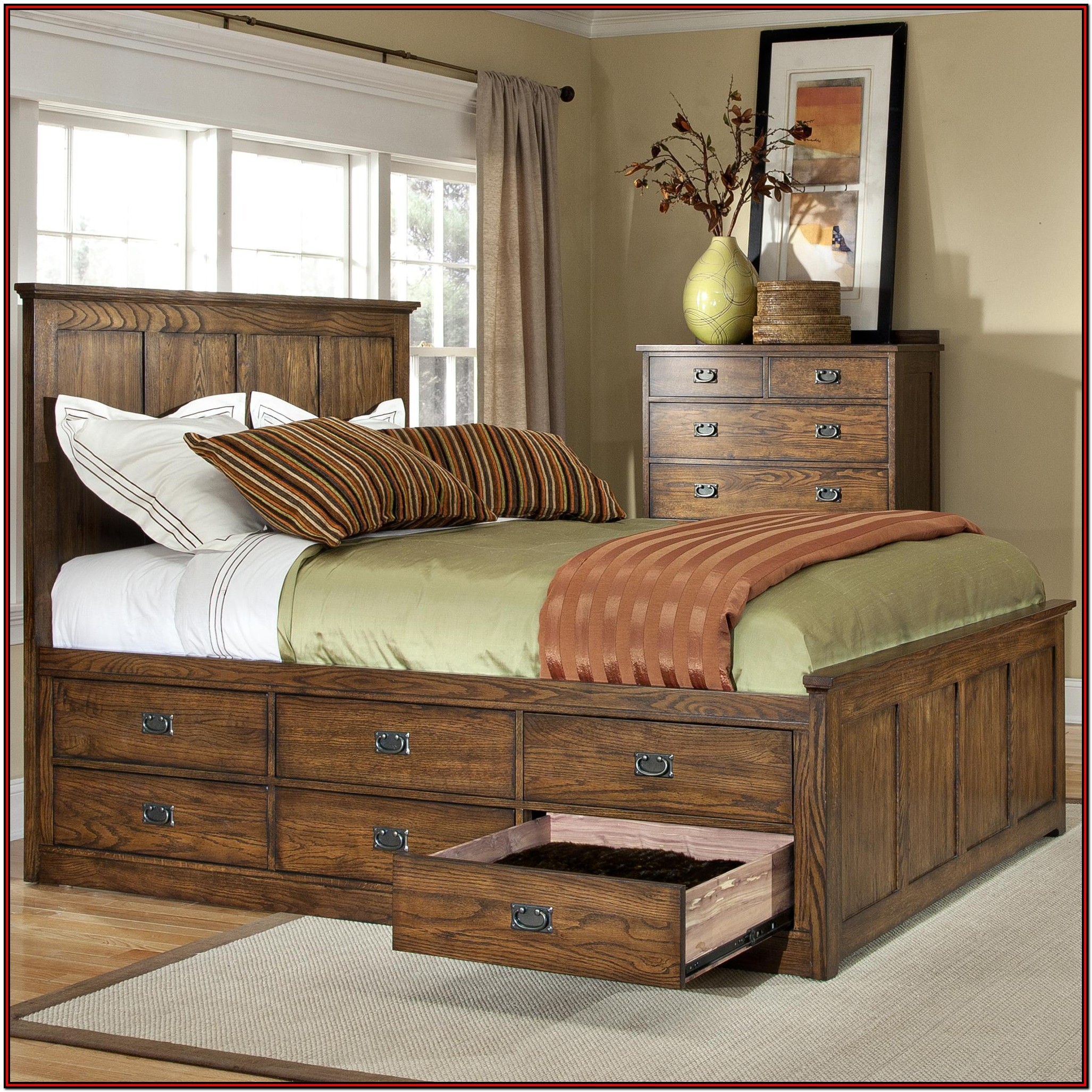 Queen Platform Bed With Storage Drawers And Headboard