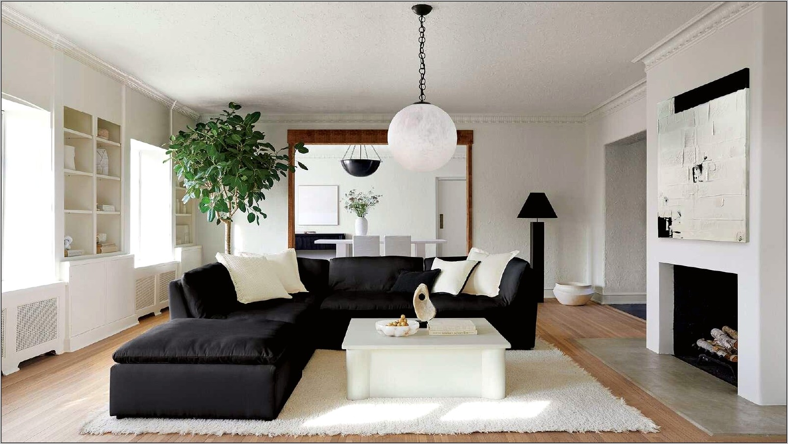 Blackm Wood And White Living Room