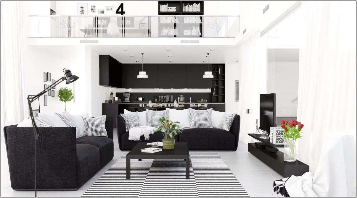 Living Room In White And Black