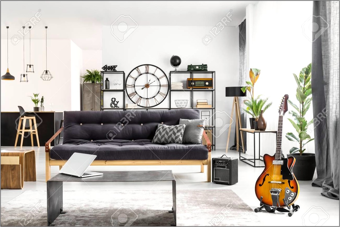 Monochromatic Living Room Black And White White