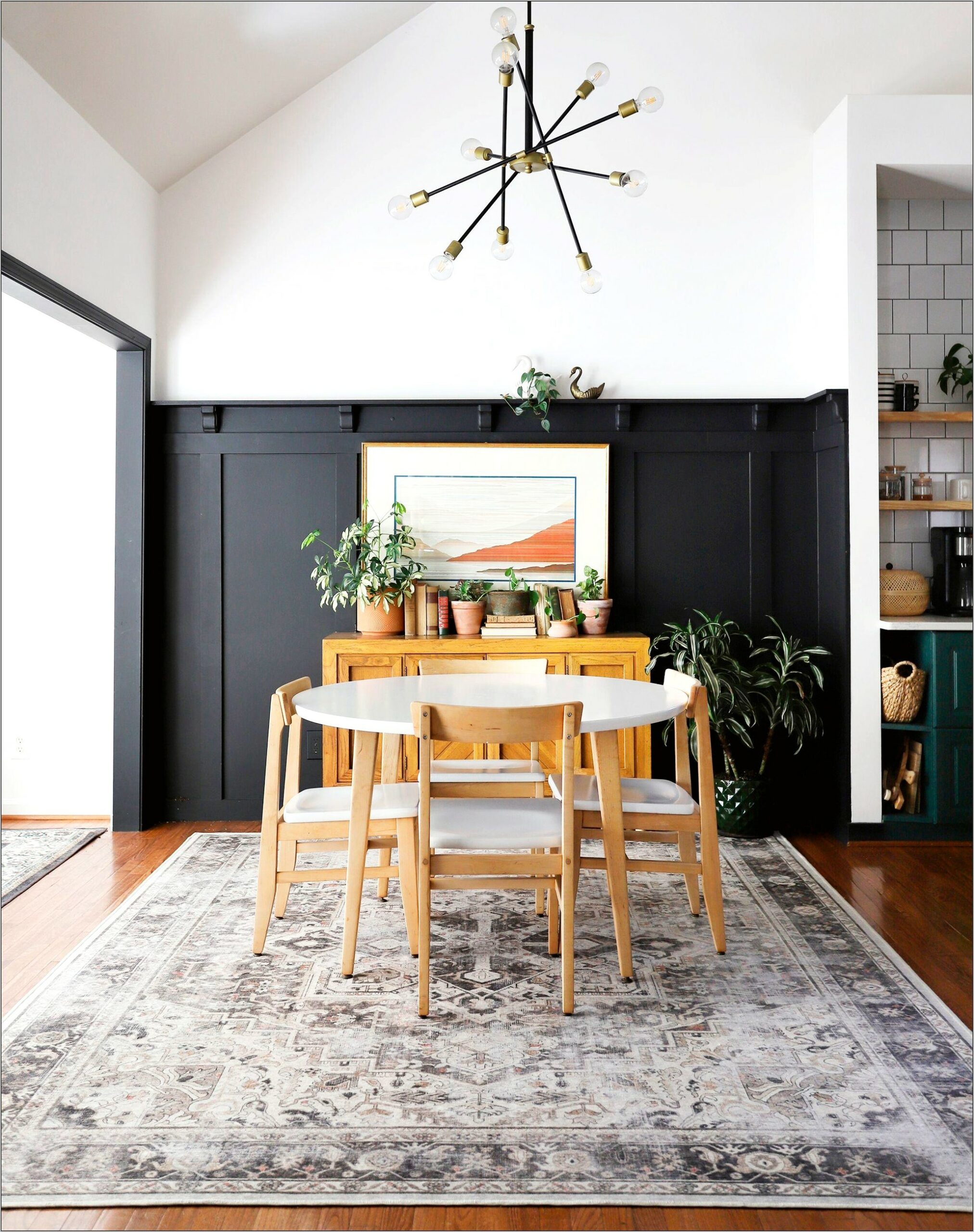 Teal Black White And Wood Living Room