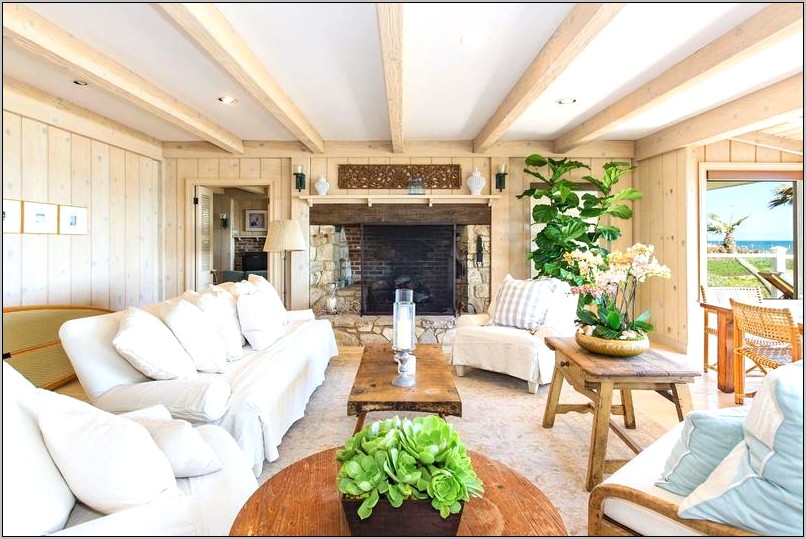 White Living Room With Wood Beams