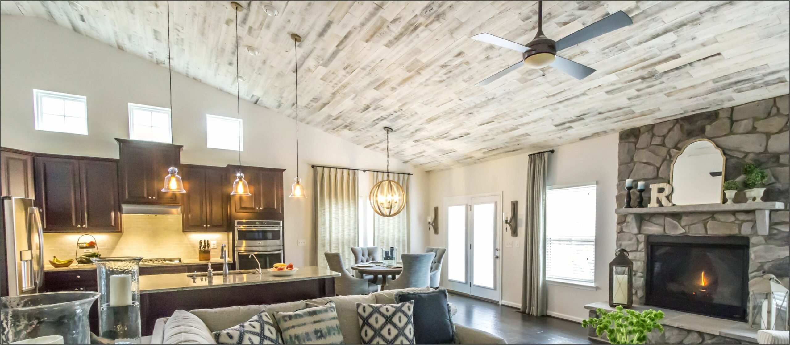 White Wood Living Room Ceilings