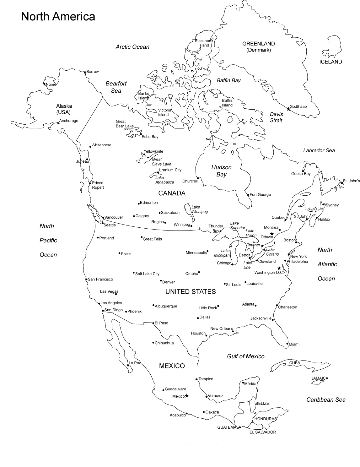 North America Map Worksheet Free