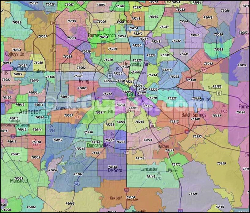 Dallas Map Zip Codes Dallas Zip Codes Dallas County Zip Code Boundary Map