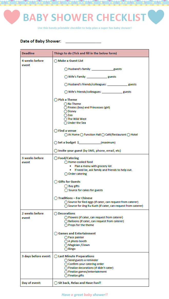 Baby Shower Checklist