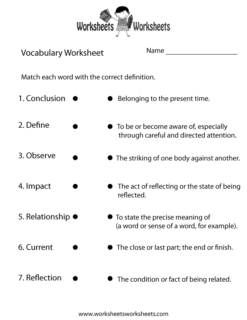 English Vocabulary Worksheet | Worksheets Worksheets