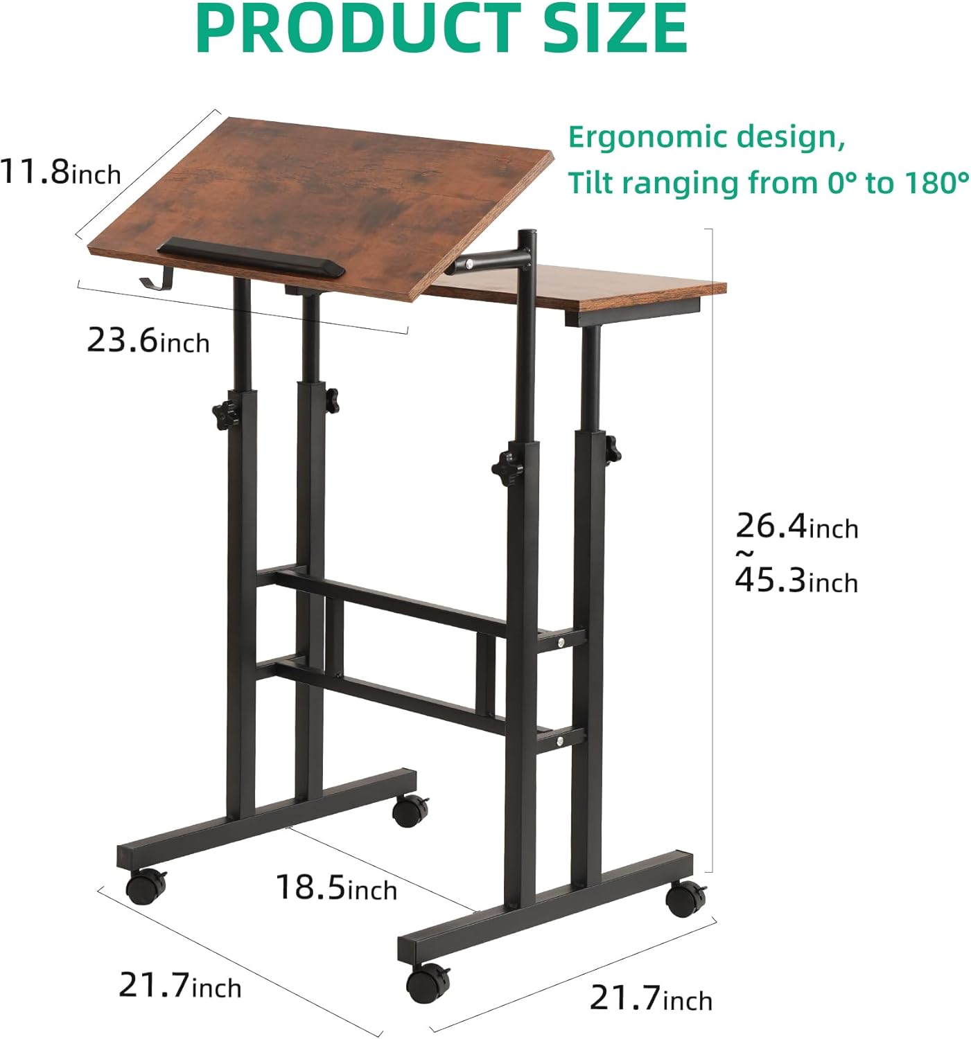 Mobile Standing Desk Adjustable Height Portable Stand Up Desk Computer ...