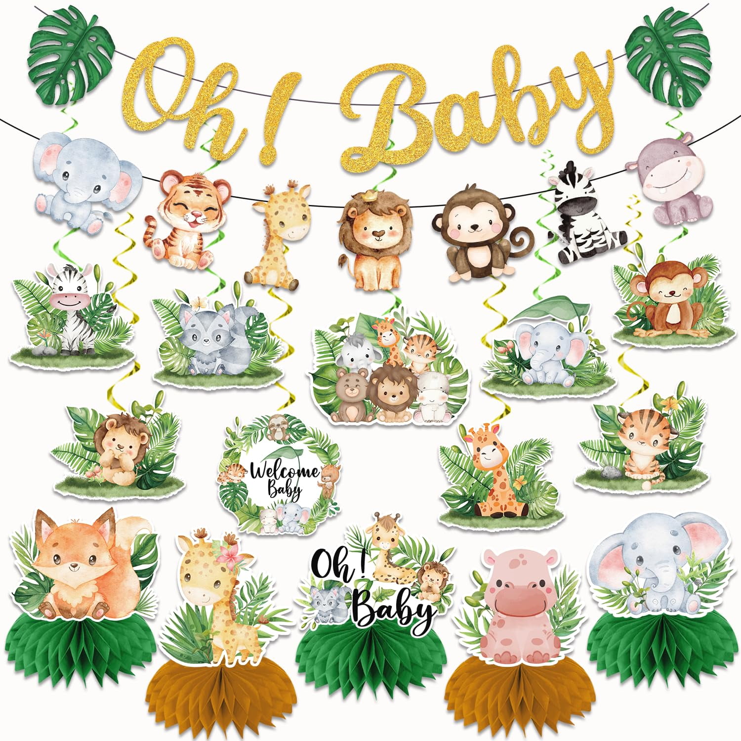 LARRAZABAL Jungle Wild Animal Baby Shower Decorations, NO-DIY Animals ...