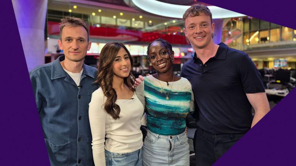 Harry Farley, Azadeh Moshiri, Jonelle Awomoyi and Calum Leslie in the newsroom