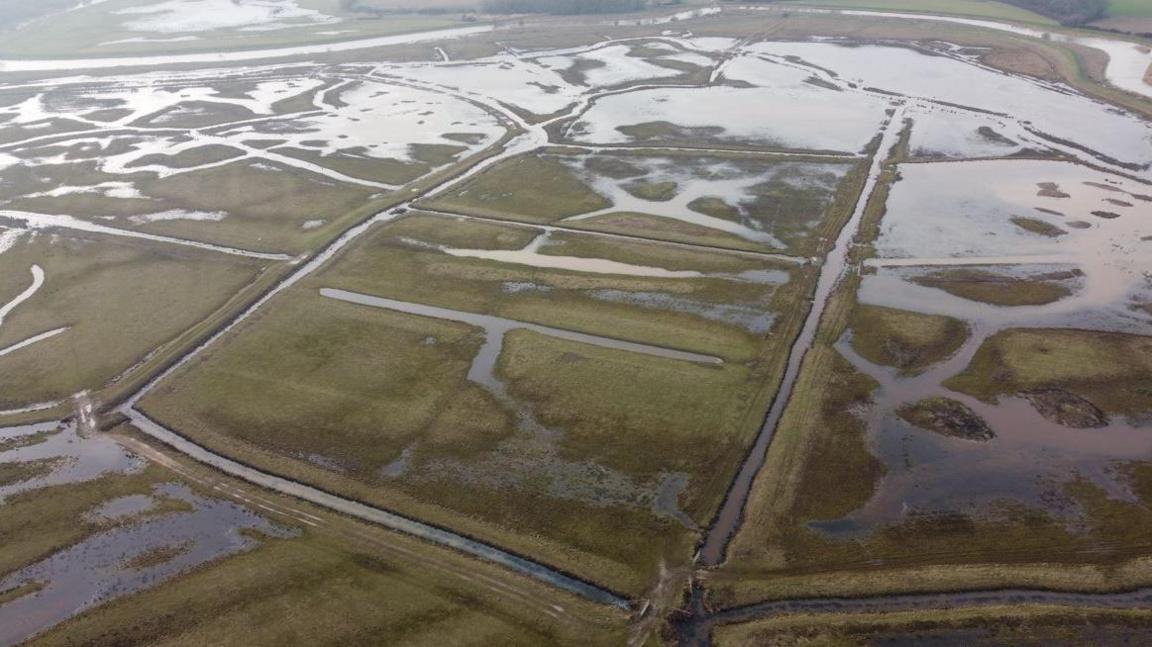 Aerial shot of RSPB Pulborough in West Sussex 