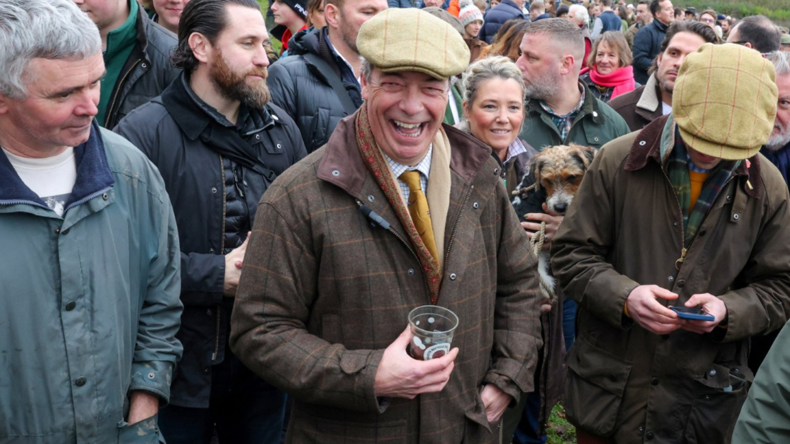 MP for Clacton and leader of the Reform UK party Nigel Farage attends the Old Surrey, Burstow and West Kent Hunt in Chiddingstone