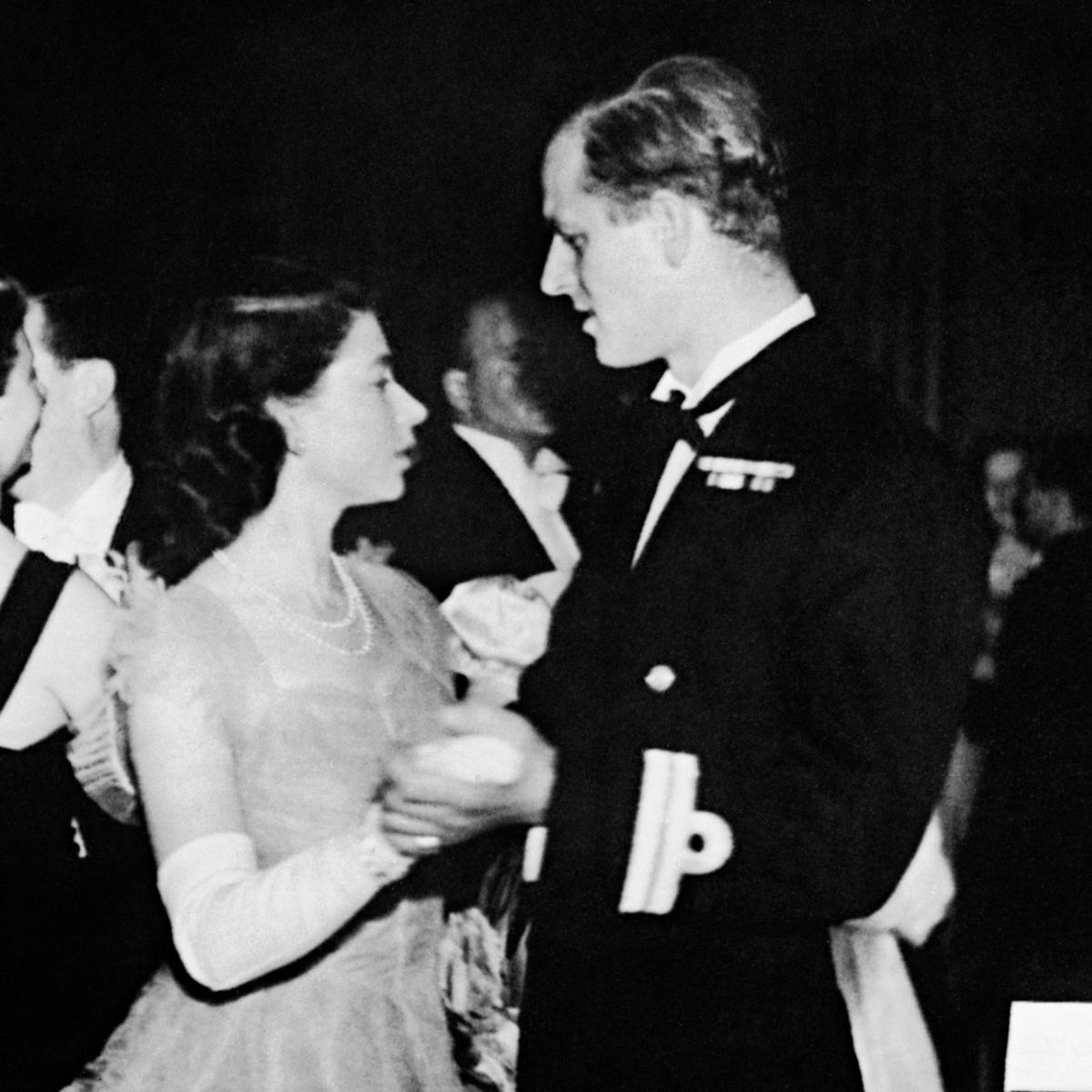 Princess Elizabeth dances with fiance Lieutenant Philip Mountbatten, Edinburgh, 1947