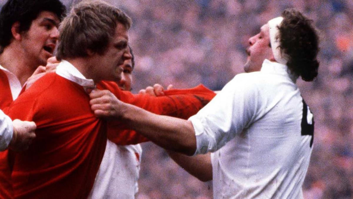 Geoff Wheel (second left) clashes with England's Bill Beaumont as Wales take on England in the 1980 Five Nations