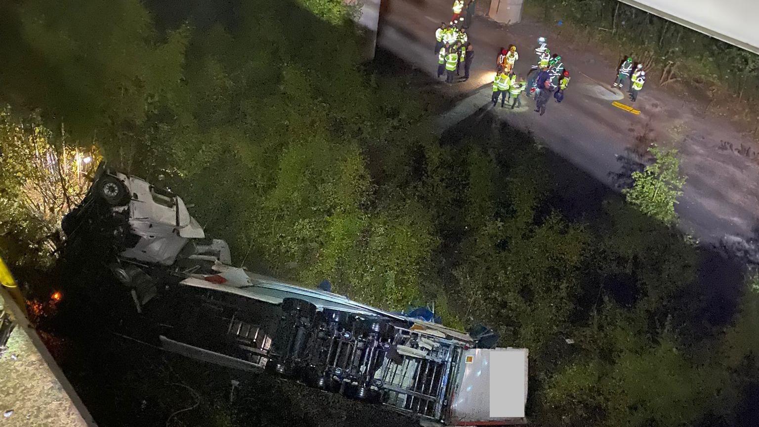 An HGV van fell on to an embankment near to Thelwall Viaduct