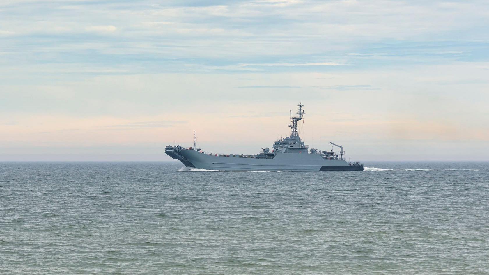 A military ship patrolling coast of the Baltic sea