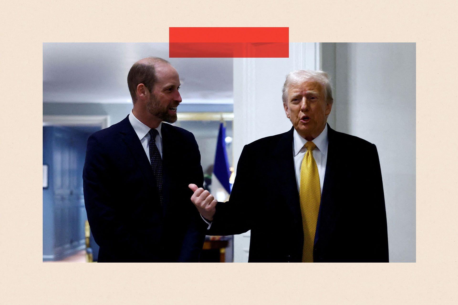 Prince William smiles alongside Donald Trump, who wears a yellow tie