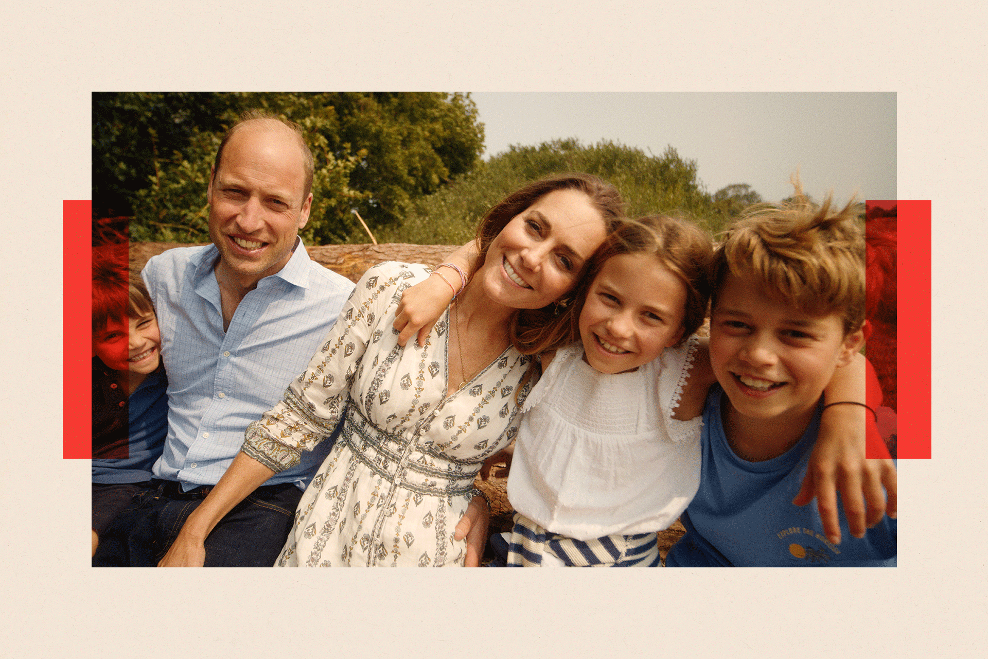 From left to right: Prince Louis, Prince William, Princess of Wales, Princess Charlotte and Prince George