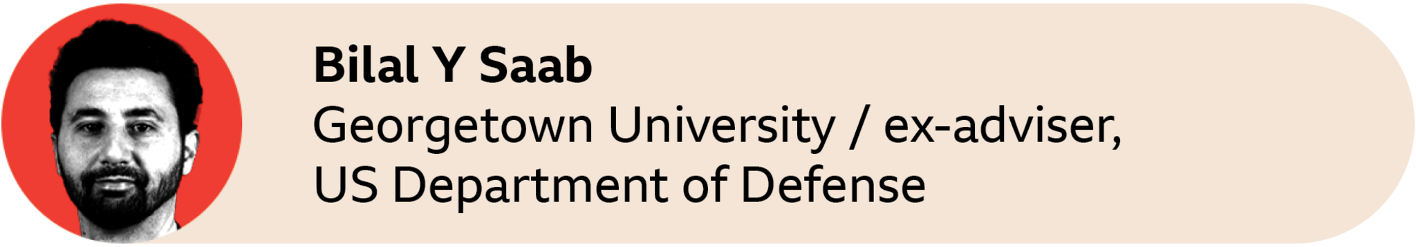 A red circle with a picture of Bilal Y Saad, Georgetown University / ex-adviser, US Department of Defense

