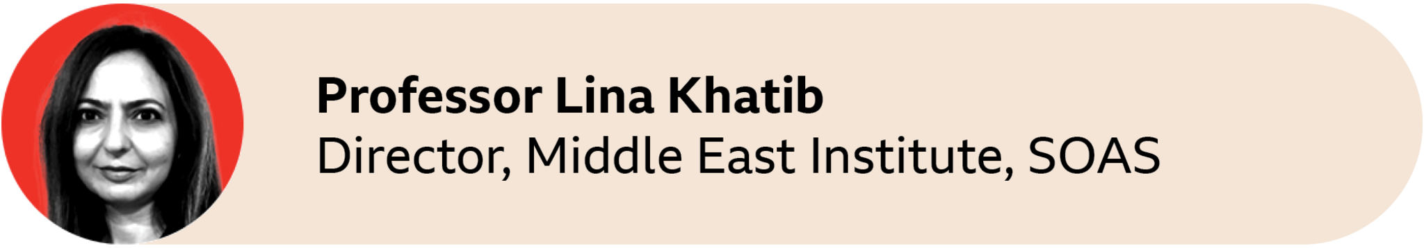 A red circle with a picture of Professor Lina Khatib, Director, Middle East Institute, SOAS